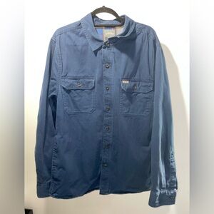 Eddie Bauer Men Shirt Jacket L Large Blue/Tan Fleece Lined Button Up Flannel